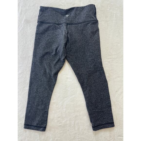 Lululemon Wunder Under Crop Leggings Womens 2 Black Heathered Herringbone - Picture 2 of 8